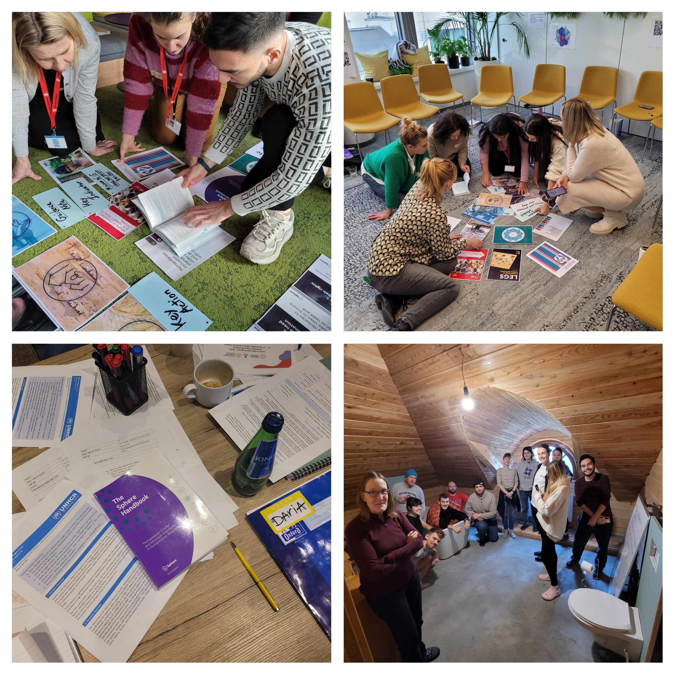 Collage de photos d’ateliers de formation Sphère en Pologne, décembre 2022