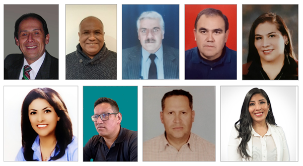 Un collage de fotos de perfil de nueve miembros del equipo de traductores y expertos.