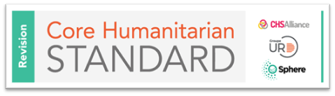 Imagen en la que figuran las palabras 'Revisión de la Norma Humanitaria Esencial', junto con los logotipos de la Alianza CHS, Groupe URD y Esfera.