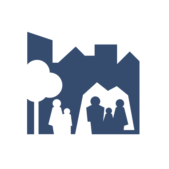 minimum standards for camp management logo: Some people silhouetted against buildings and tents